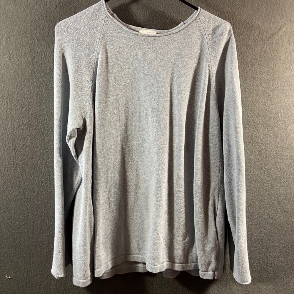 Pure Jill Sweater Cotton Cashmere Pockets Raglan Blue Large quiet luxury capsule